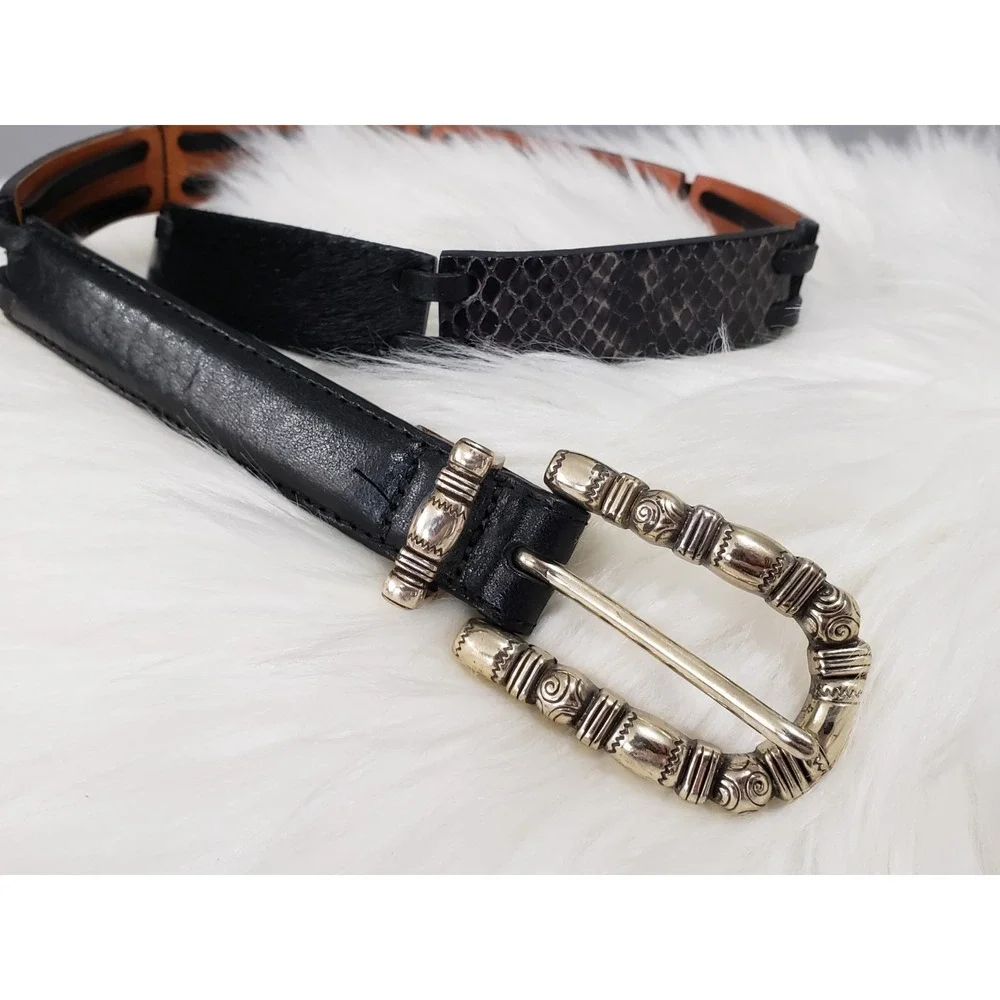 Brighton Belt XL 36 Leather Snakeskin Calf Hair Leather Black Rope Simple WOmen